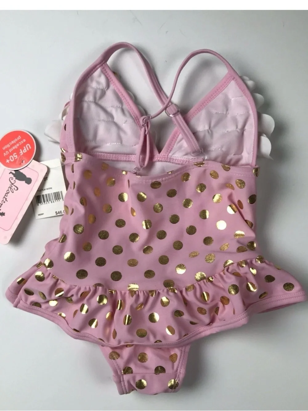 Floatimini Girls Swim Suit One Piece Lined Pink Gold Youth Size 2T Swimsuit